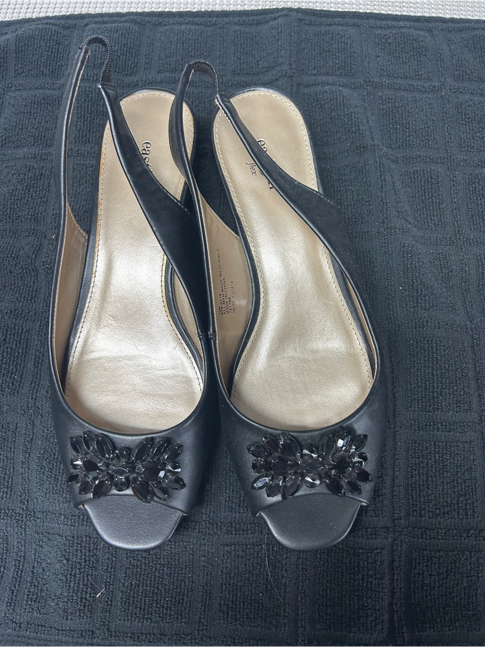 Beaded Black Slingback Peep-Toe Mules